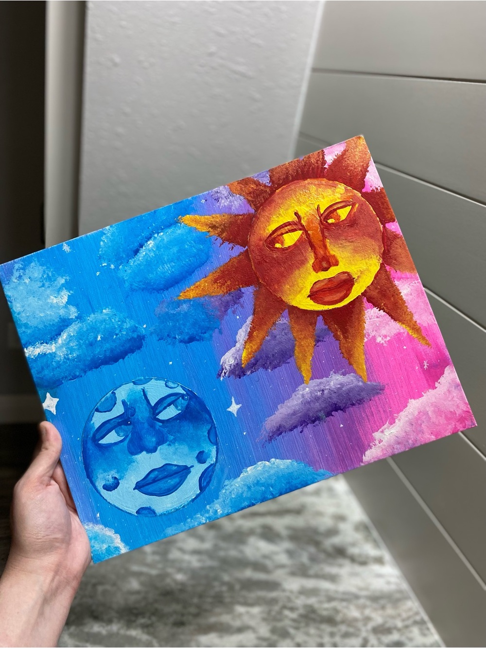 Vibrant Sun and Moon Canvas Board Art